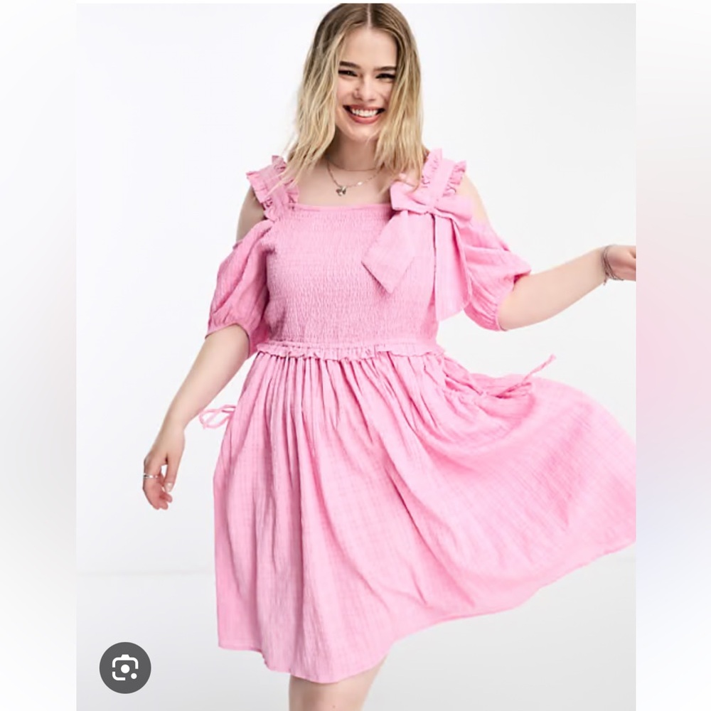 Neon Rose Plus textured bow detail mini dress in pink